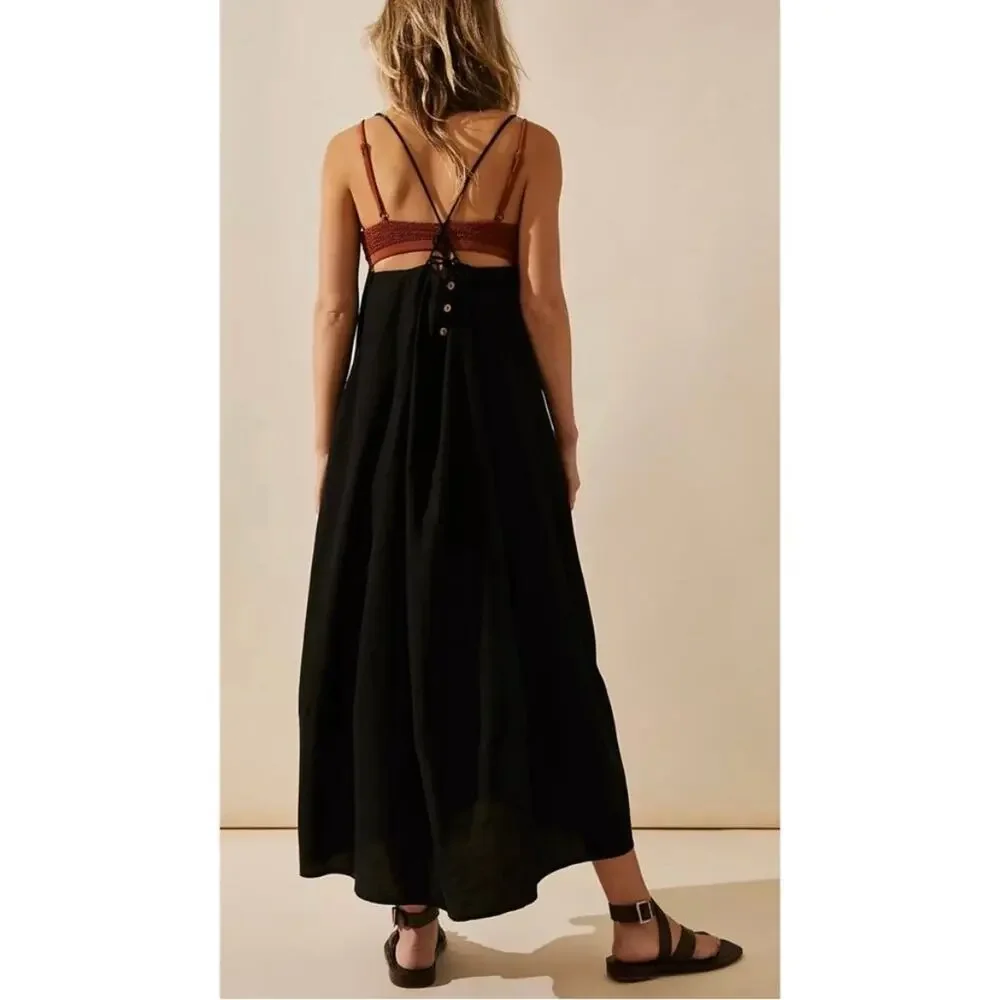 Free People Struttin Oversized Midi Dress Black Size L - Picture 2 of 8